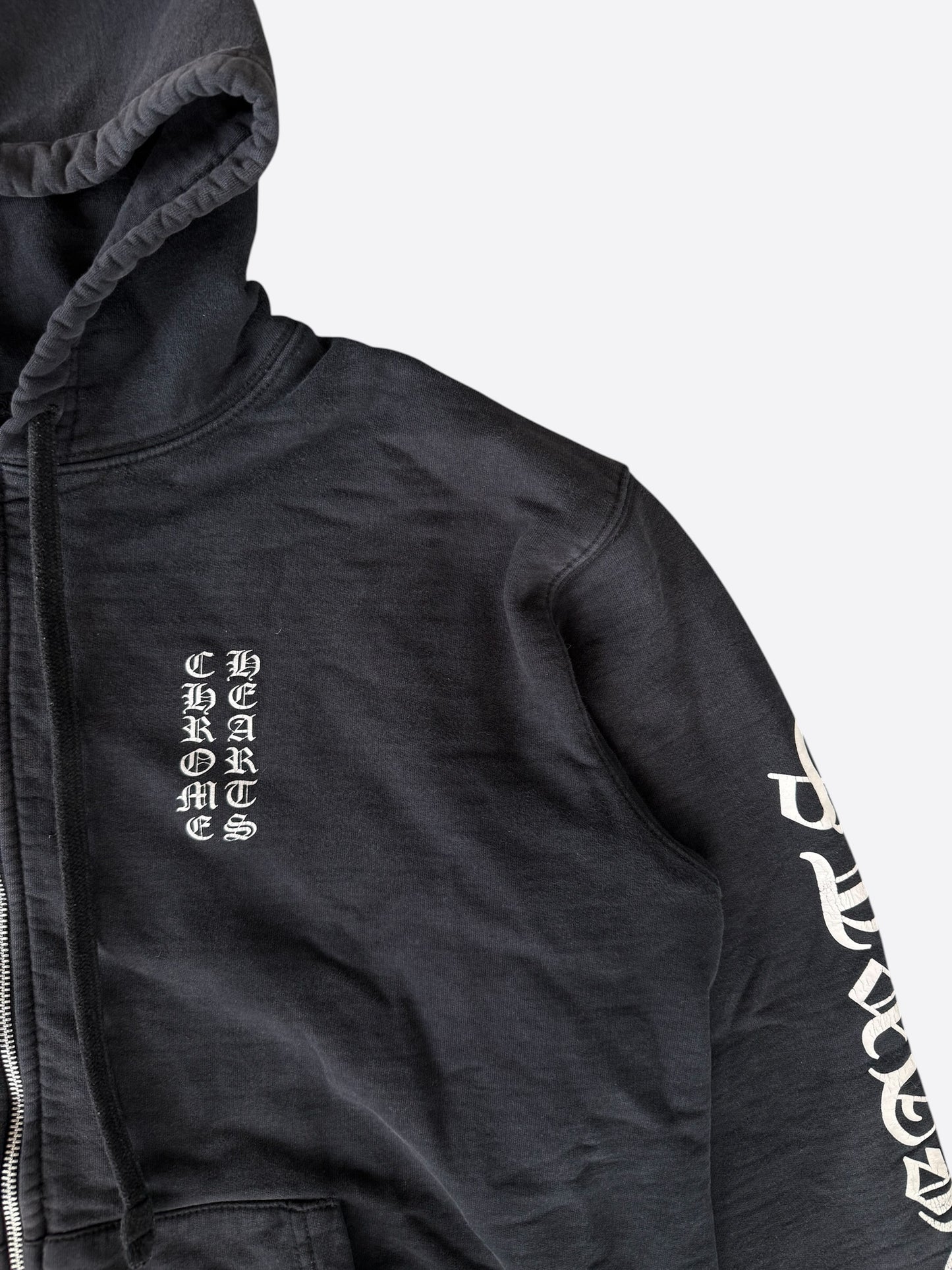 Chrome Hearts Black & White Script Logo Zip Up Thermal Hoodie