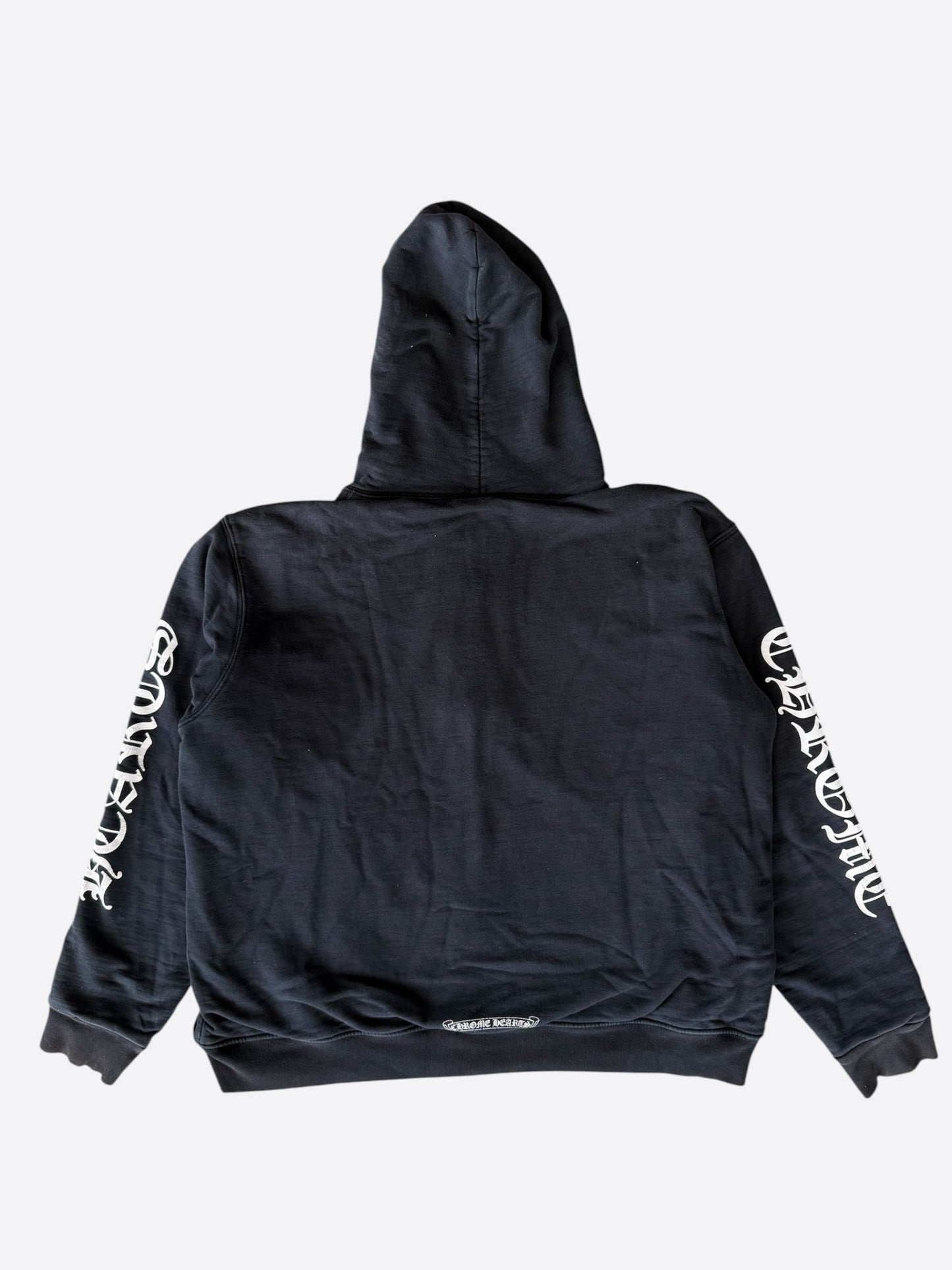 Chrome Hearts Black & White Script Logo Zip Up Thermal Hoodie