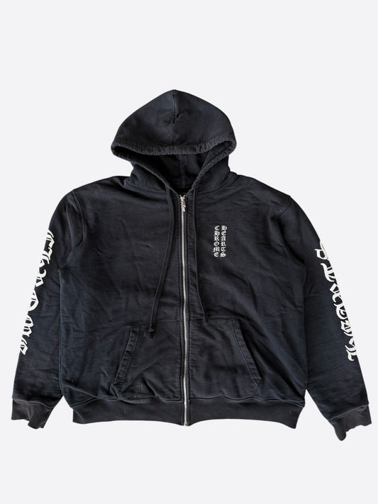 Chrome Hearts Black & White Script Logo Zip Up Thermal Hoodie