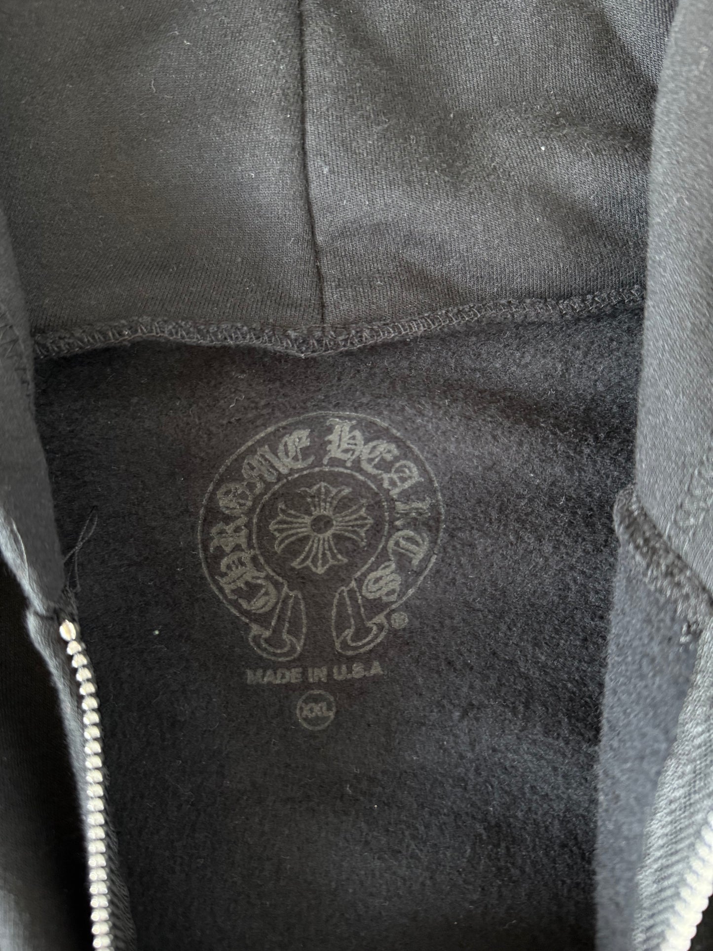 Chrome Hearts Black & White Horseshoe Logo Thermal Zip Up Hoodie