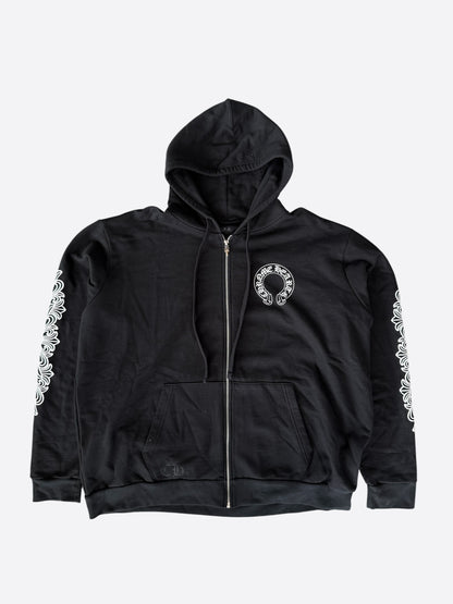 Chrome Hearts Black & White Horseshoe Logo Thermal Zip Up Hoodie