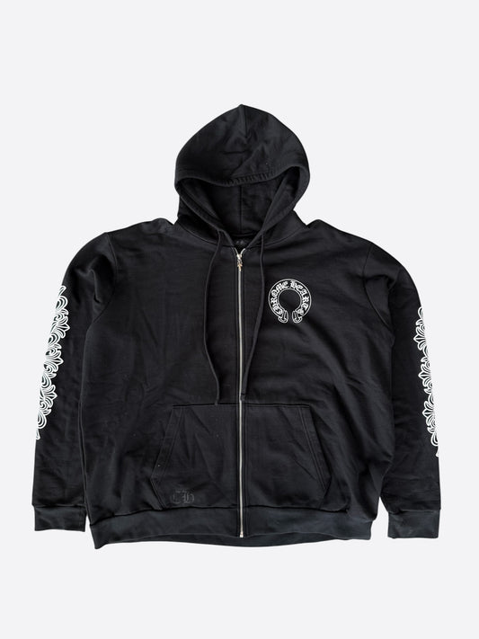 Chrome Hearts Black & White Horseshoe Logo Thermal Zip Up Hoodie