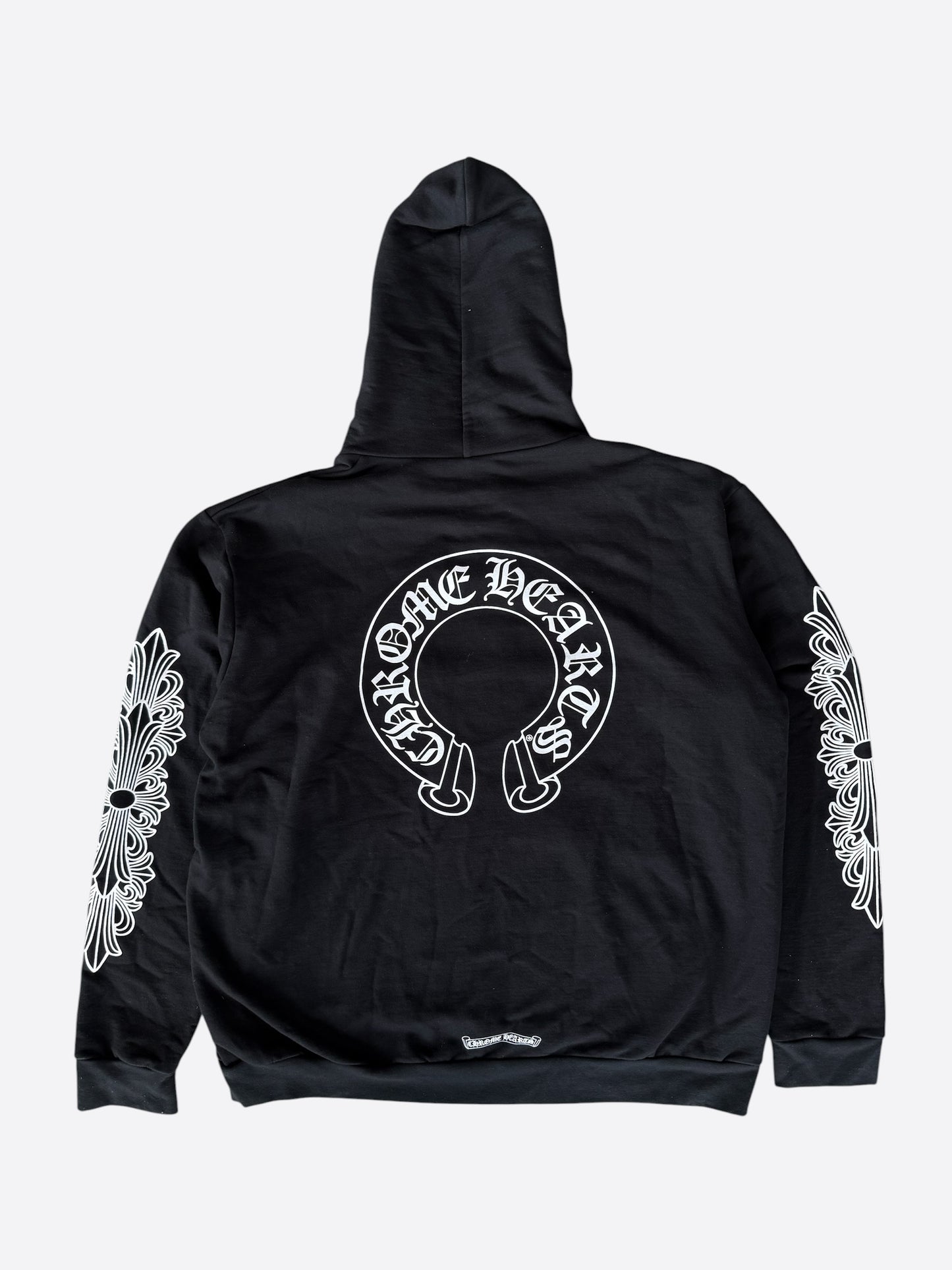 Chrome Hearts Black & White Horseshoe Logo Thermal Zip Up Hoodie