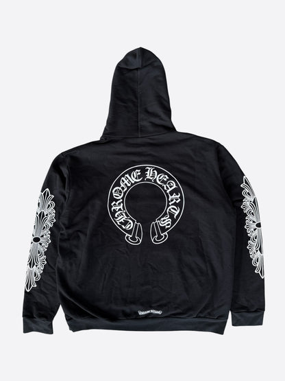 Chrome Hearts Black & White Horseshoe Logo Thermal Zip Up Hoodie