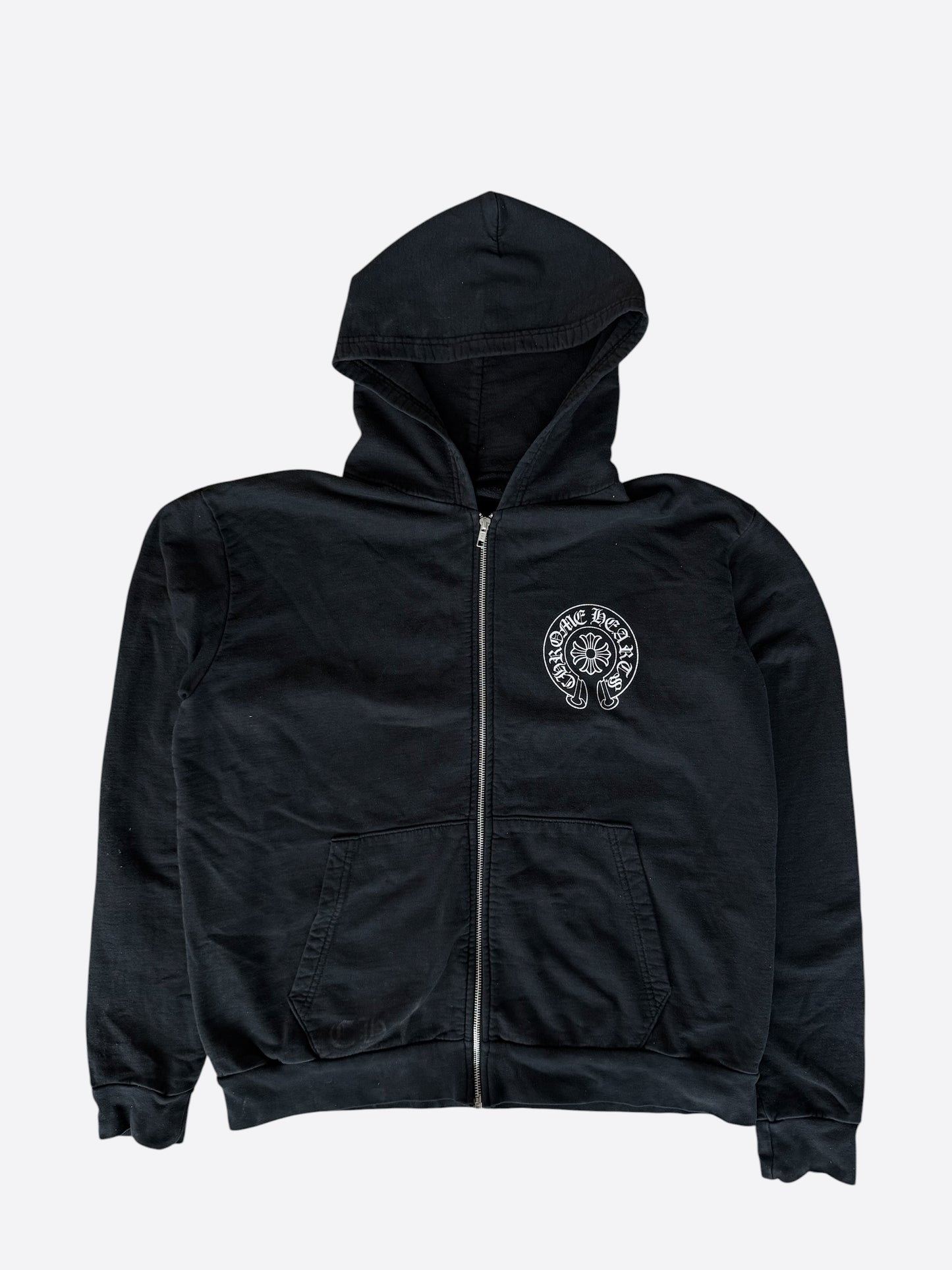 Chrome Hearts Black & White Los Angeles Horseshoe Logo Zip Up Hoodie