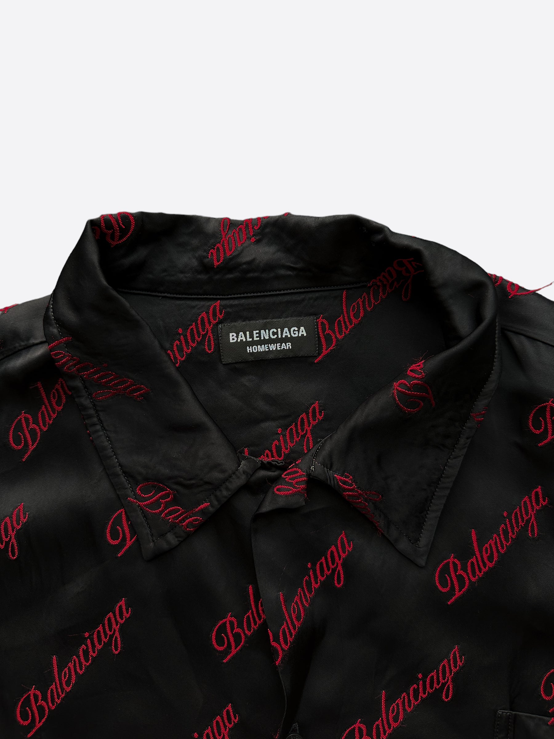 Balenciaga Black & Red Script Logo Button Up Shirt