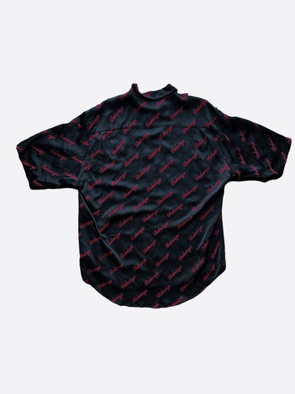 Balenciaga Black & Red Script Logo Button Up Shirt