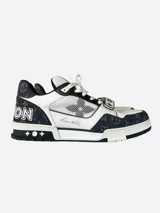 Louis Vuitton Black & White Denim Monogram Mesh Trainer