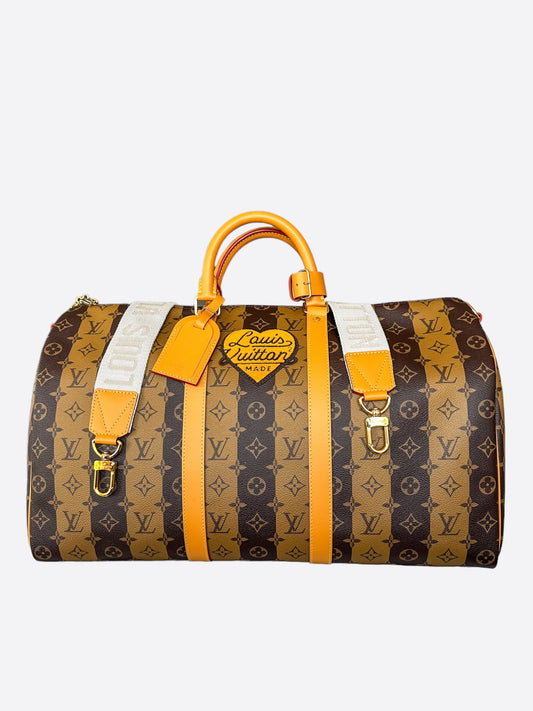 Louis Vuitton Nigo Brown Striped Monogram Keepall 50