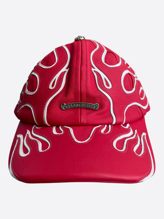 Chrome Hearts Red & White Flame Leather Hat