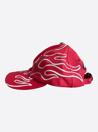 Chrome Hearts Red & White Flame Leather Hat