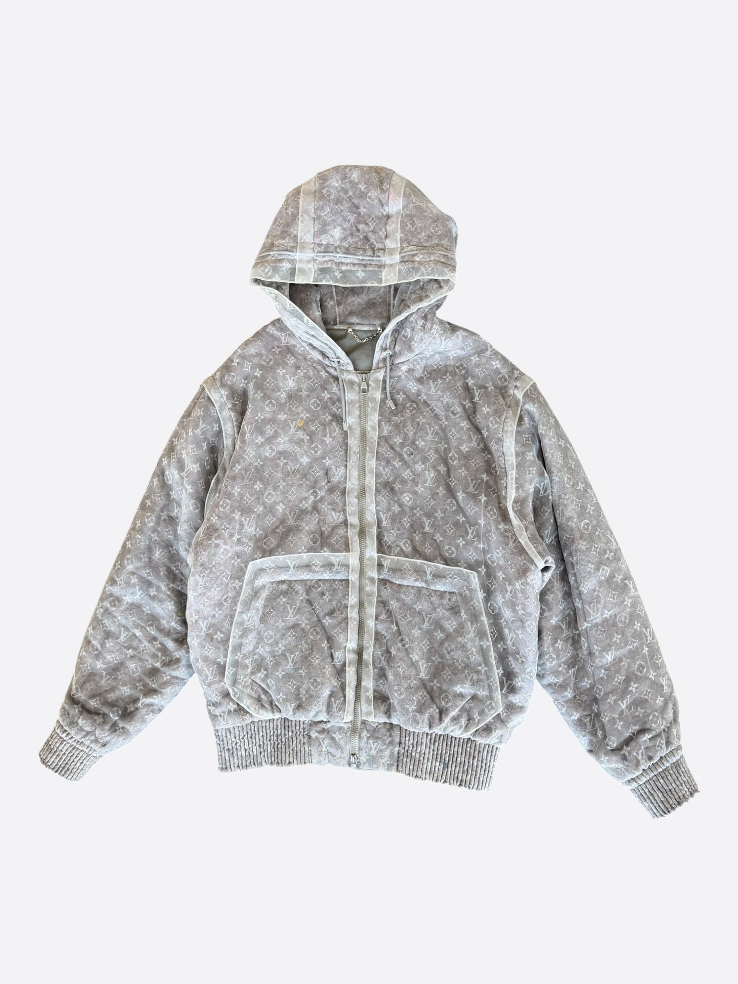 Louis Vuitton Grey Monogram Organza Padded Jacket