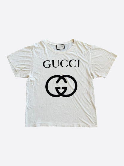 Gucci White & Black Interlocking GG Logo T-Shirt