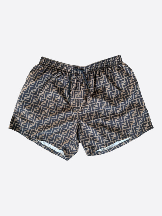 Fendi Brown & Black Monogram Swimshorts