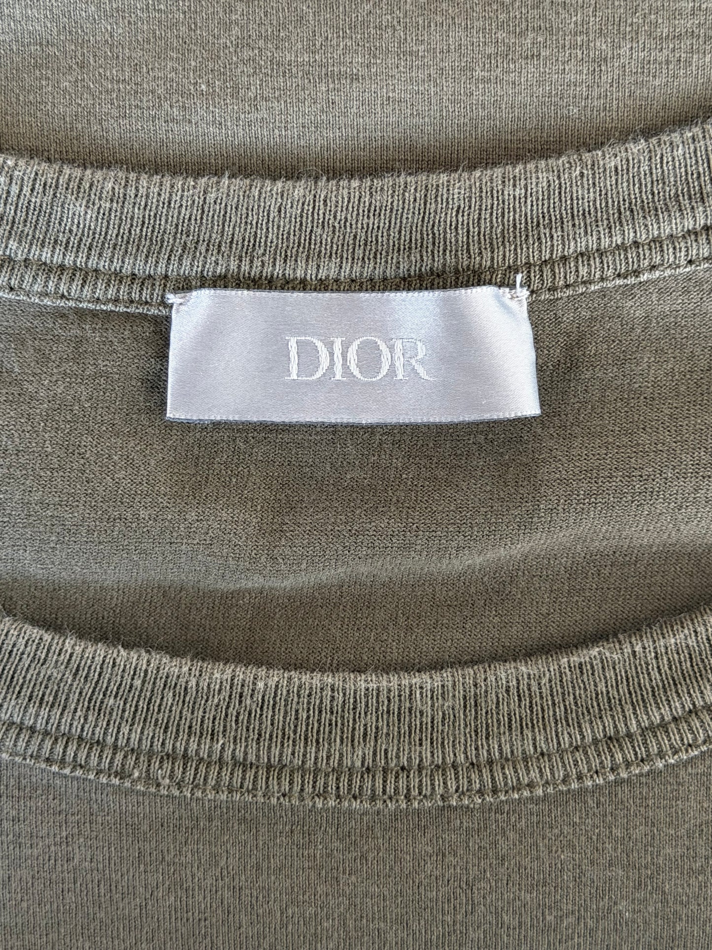 Dior Olive & White CD Icon Embroidered Logo T-Shirt