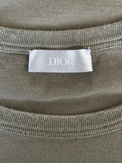 Dior Olive & White CD Icon Embroidered Logo T-Shirt