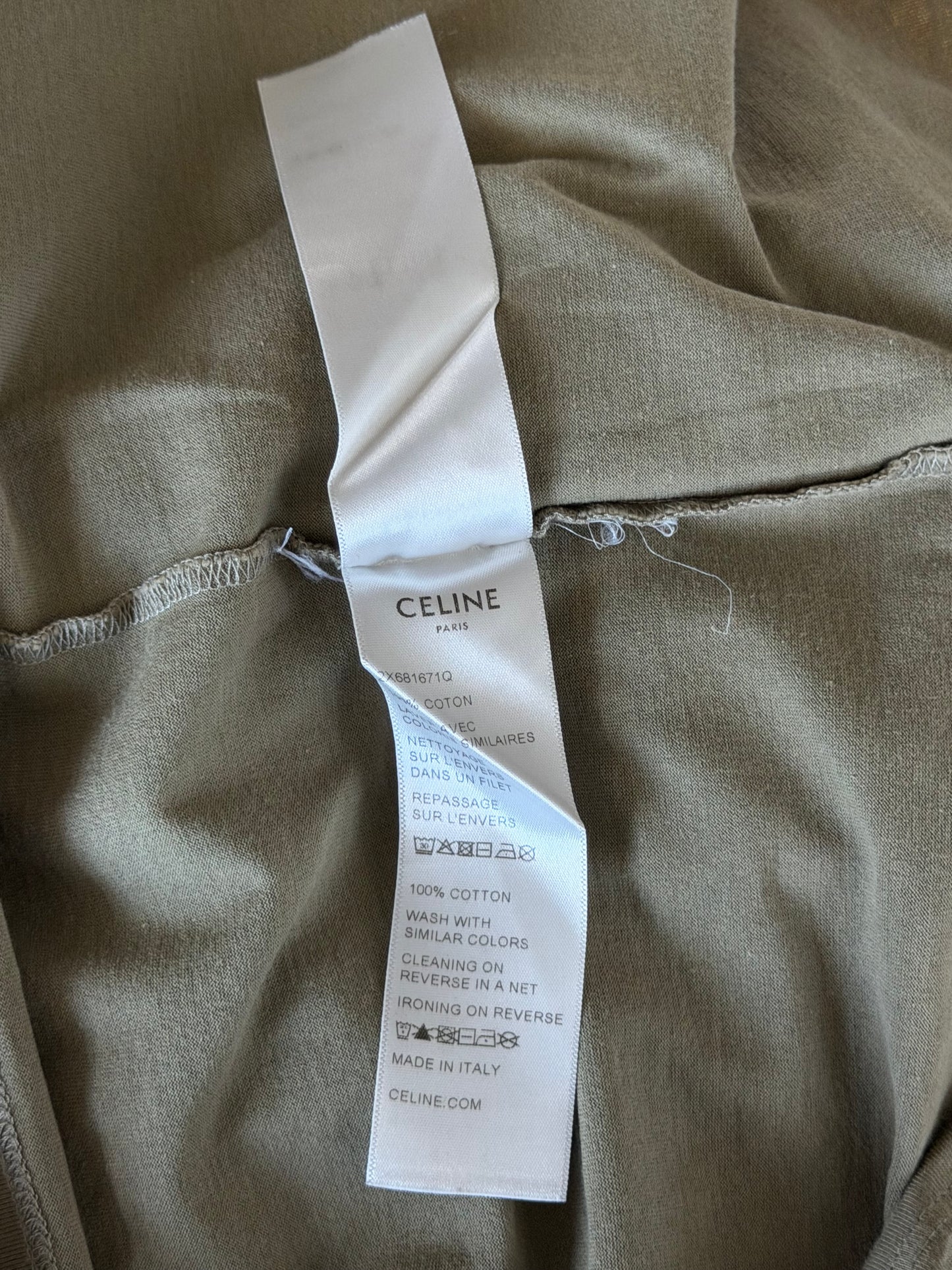 Celine Olive & Black Logo T-Shirt