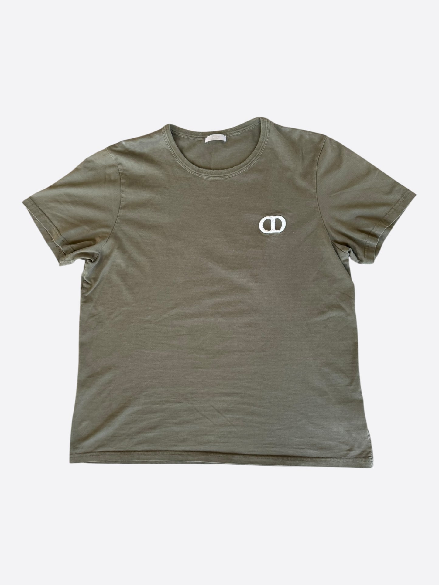Dior Olive & White CD Icon Embroidered Logo T-Shirt
