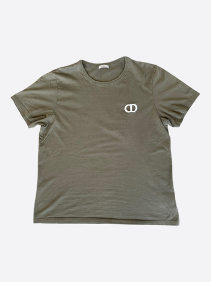 Dior Olive & White CD Icon Embroidered Logo T-Shirt