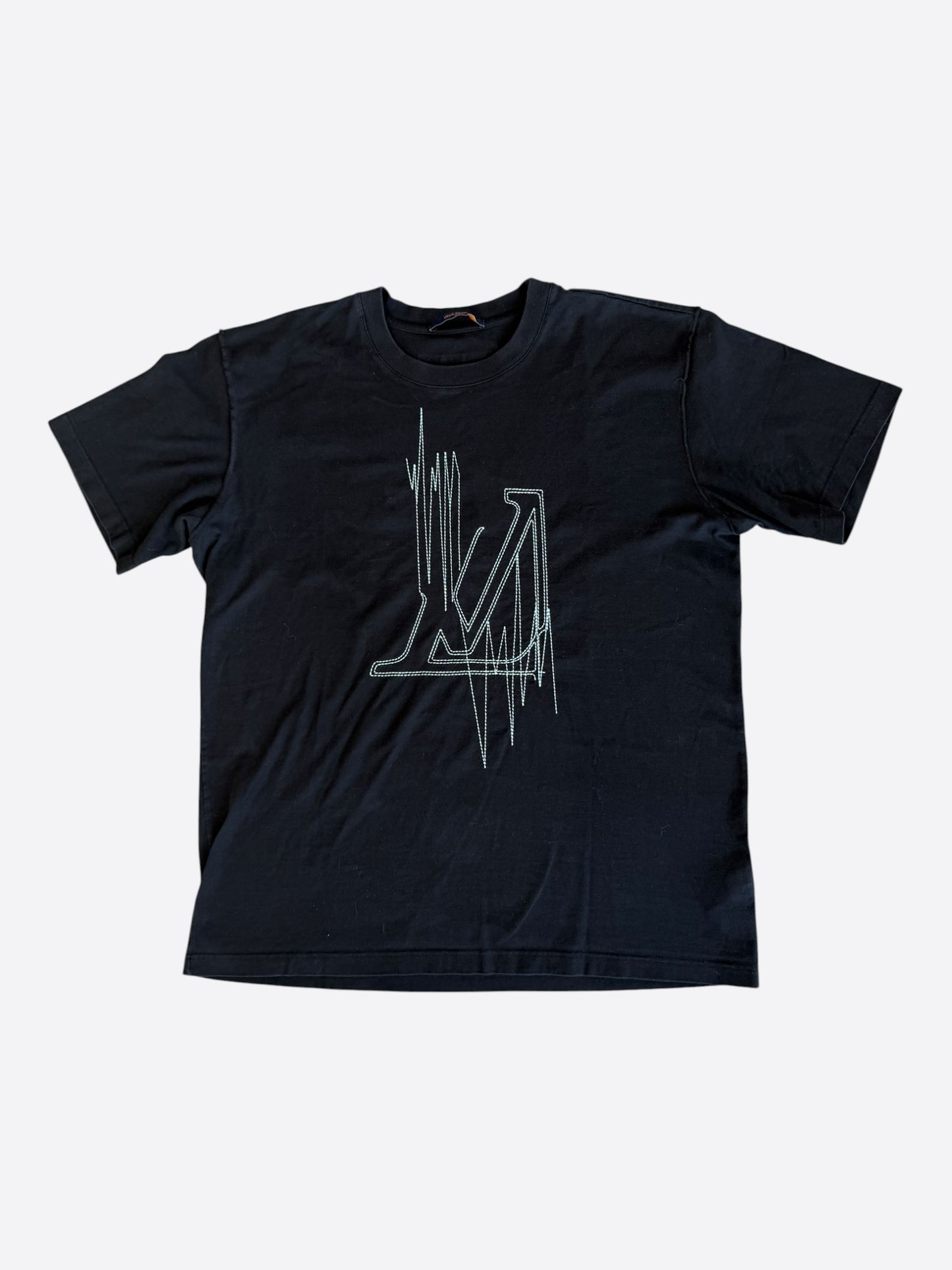 Louis Vuitton Black & White Frequency Logo Embroidered T-Shirt