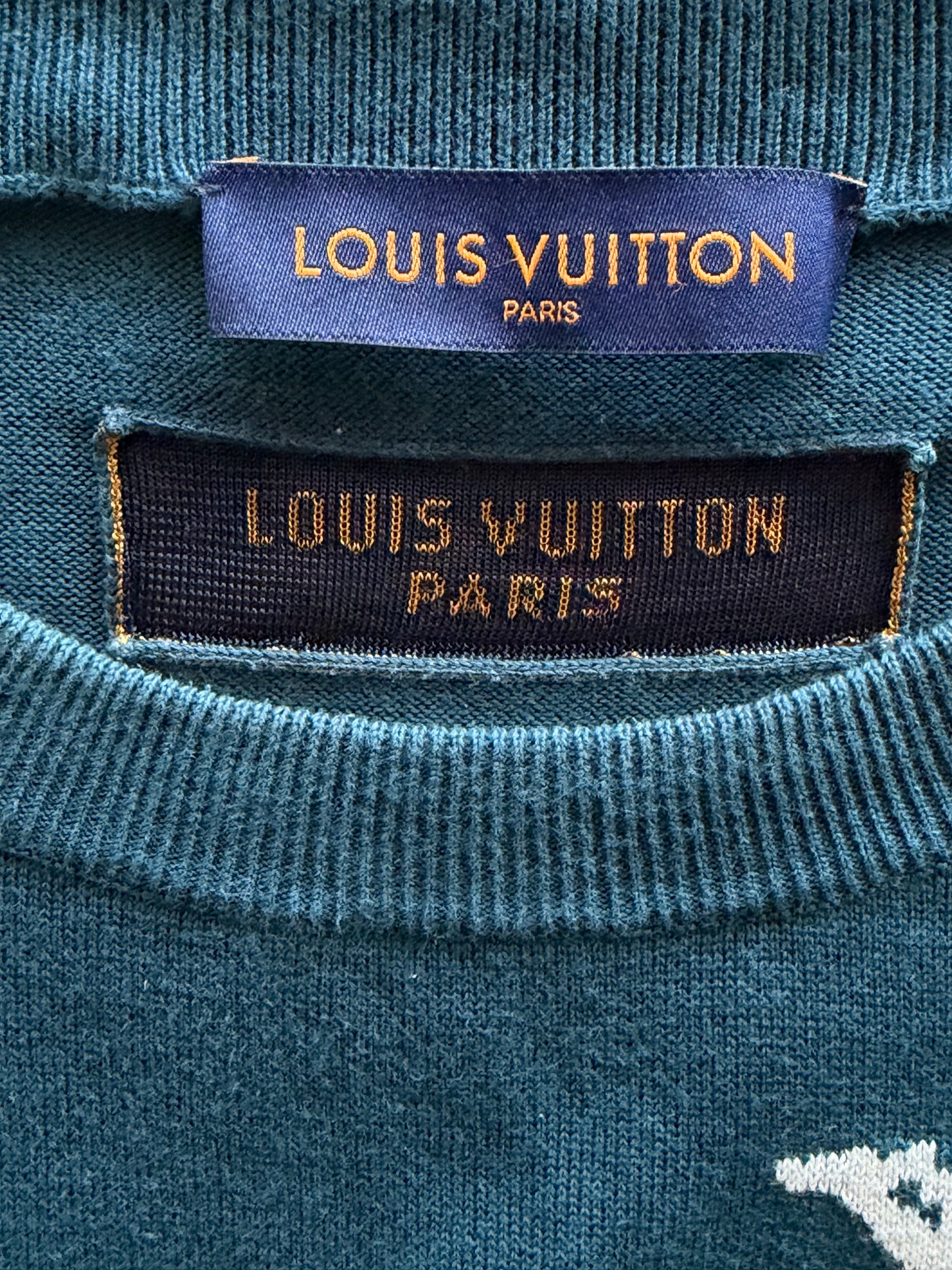 Louis Vuitton Blue & White Music Note Logo Intarsia T-Shirt