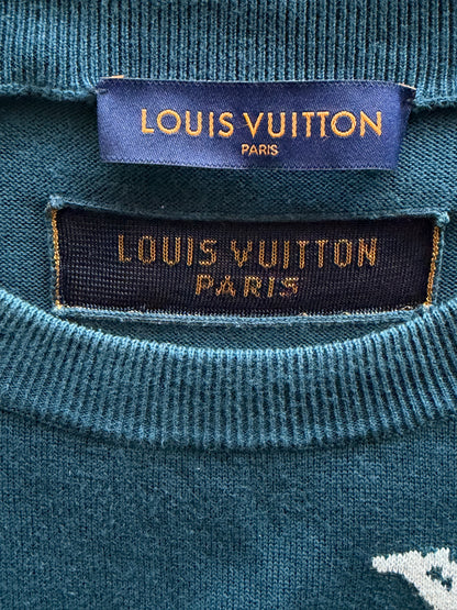 Louis Vuitton Blue & White Music Note Logo Intarsia T-Shirt