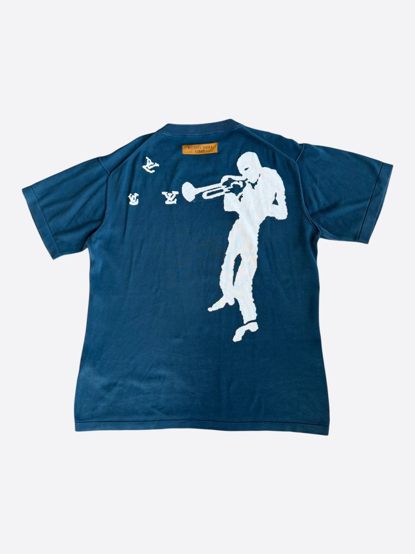 Louis Vuitton Blue & White Music Note Logo Intarsia T-Shirt