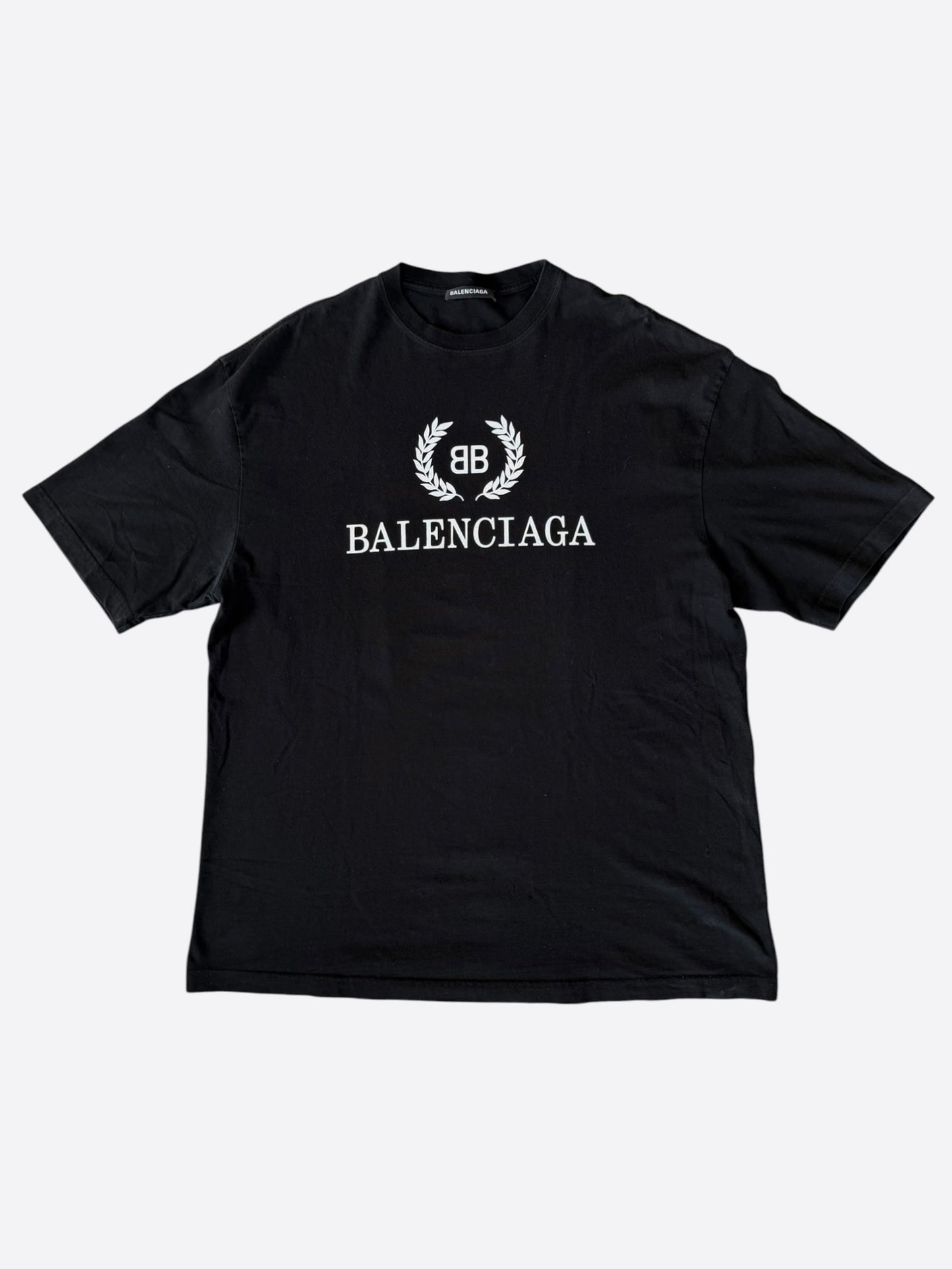 Balenciaga Black & White Embroidered Logo T-Shirt