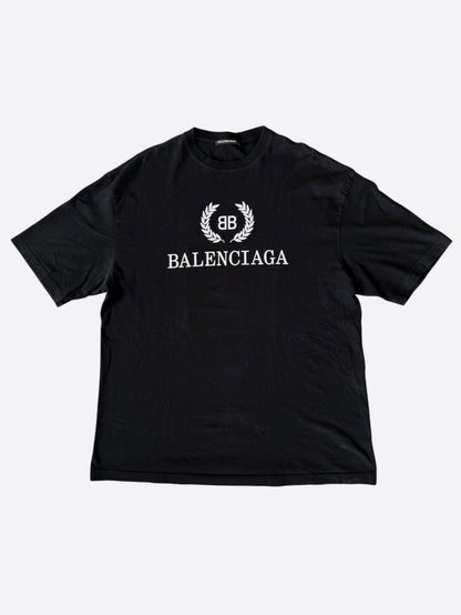 Balenciaga Black & White Embroidered Logo T-Shirt