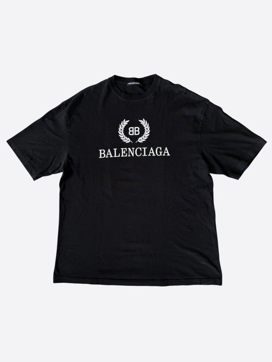 Balenciaga Black & White Embroidered Logo T-Shirt