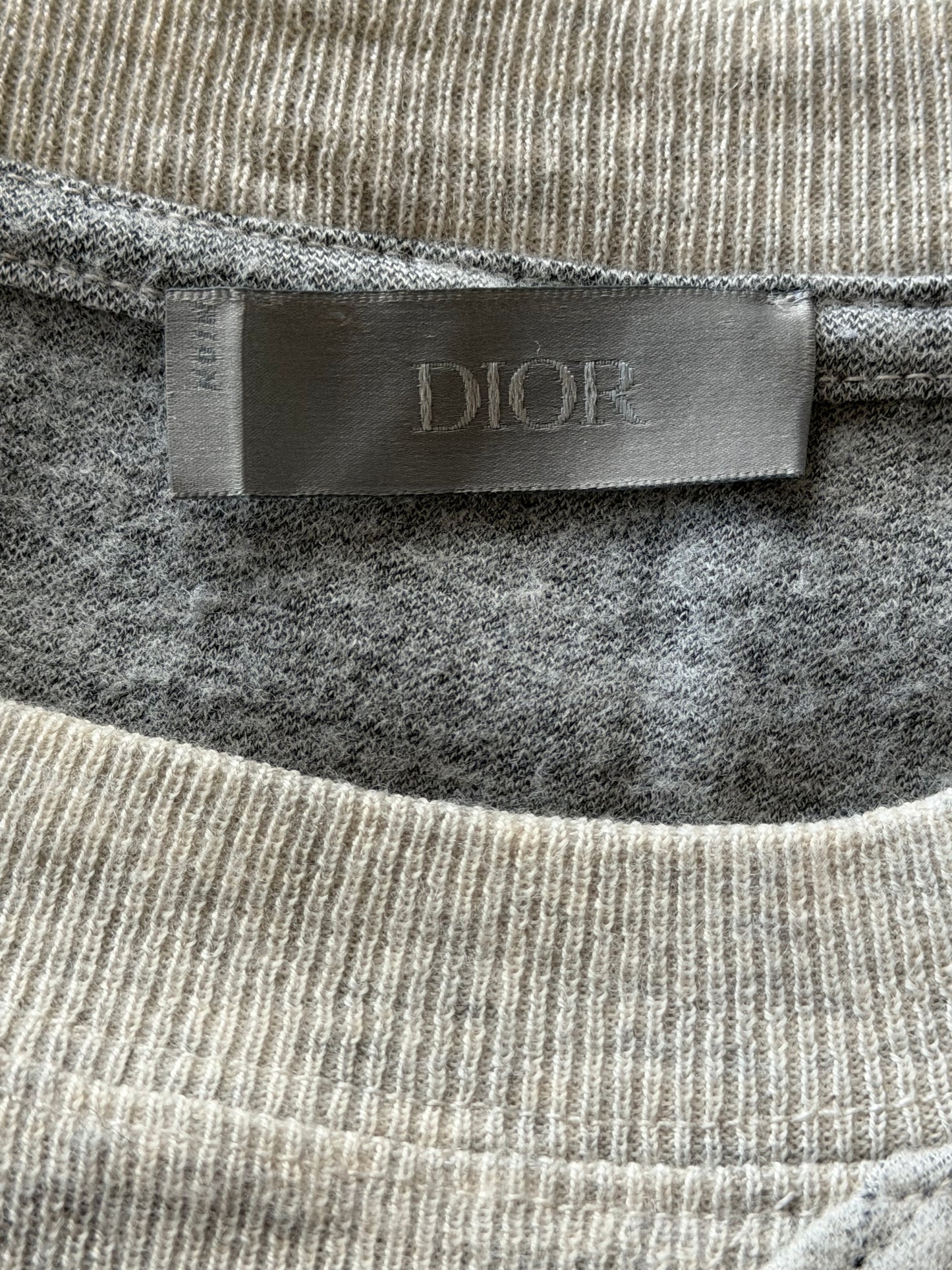 Dior Grey Pinstripe Atelier Embroidered Logo T-Shirt