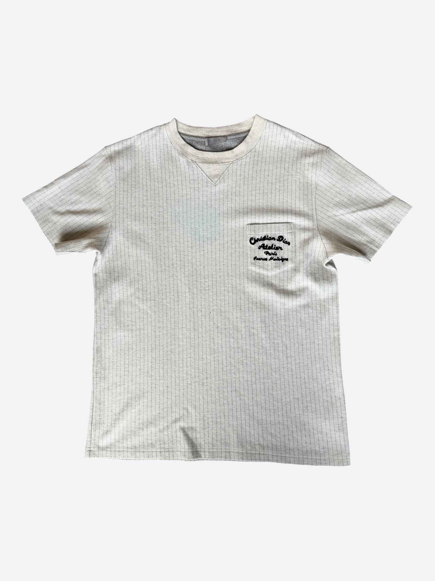 Dior Grey Pinstripe Atelier Embroidered Logo T-Shirt