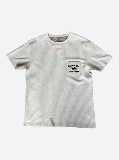 Dior Grey Pinstripe Atelier Embroidered Logo T-Shirt