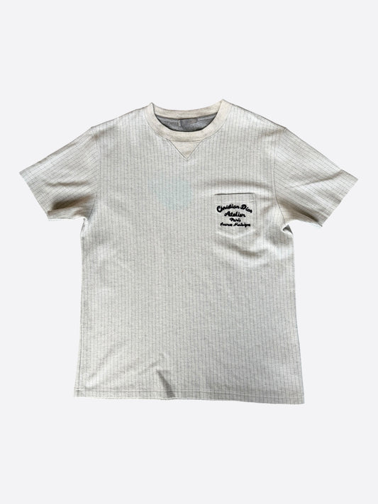 Dior Grey Pinstripe Atelier Embroidered Logo T-Shirt