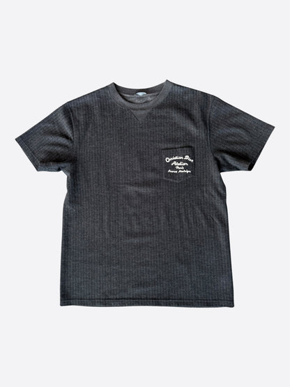Dior Black Pinstripe Atelier Embroidered Logo T-Shirt