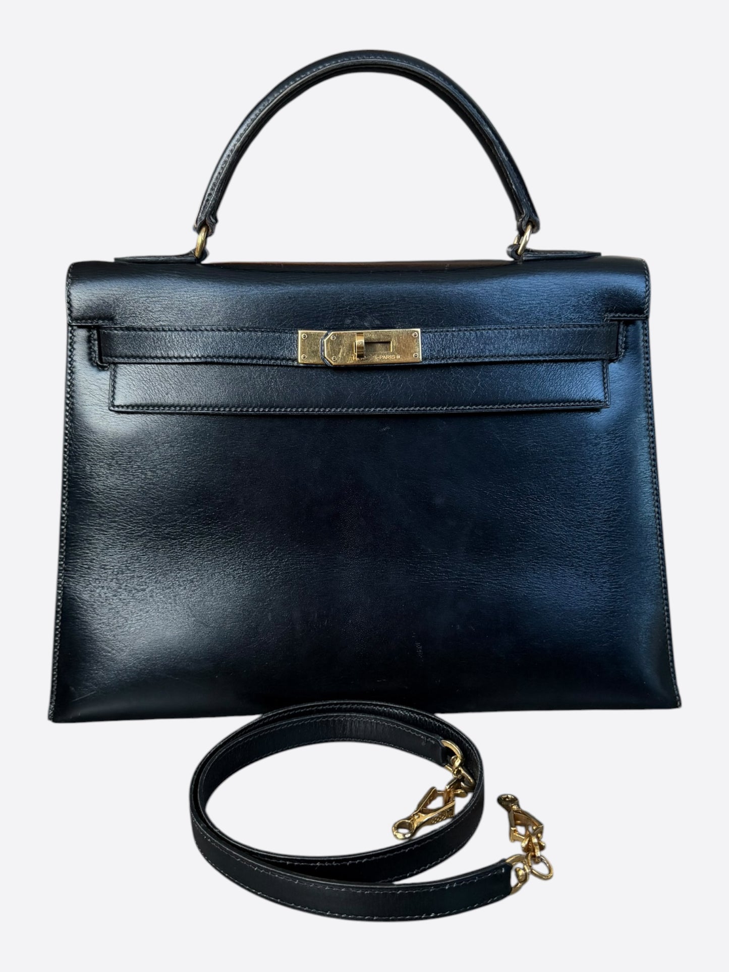 Hermes Black Box Leather & Gold Hardware Kelly 32