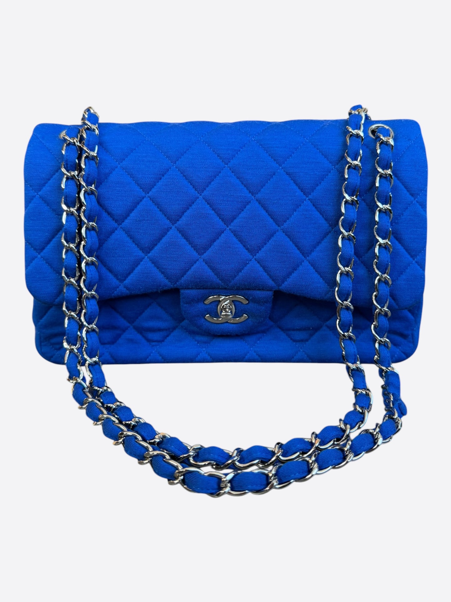 Chanel Blue Jersey Quilted Jumbo Flap Bag