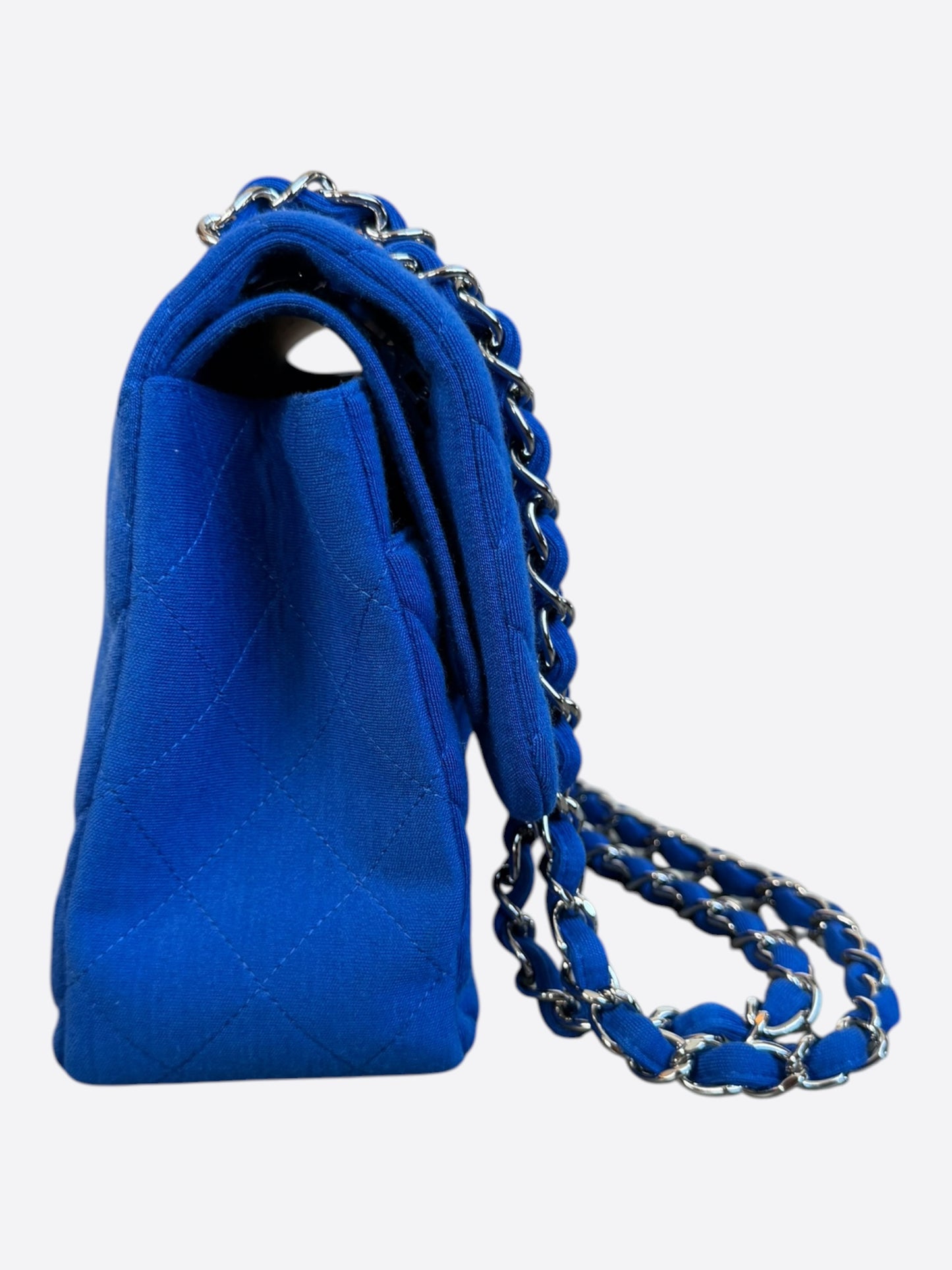 Chanel Blue Jersey Quilted Jumbo Flap Bag