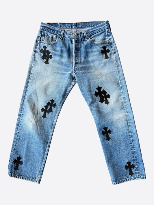 Chrome Hearts Levis Blue & Black Cross Patch Jeans