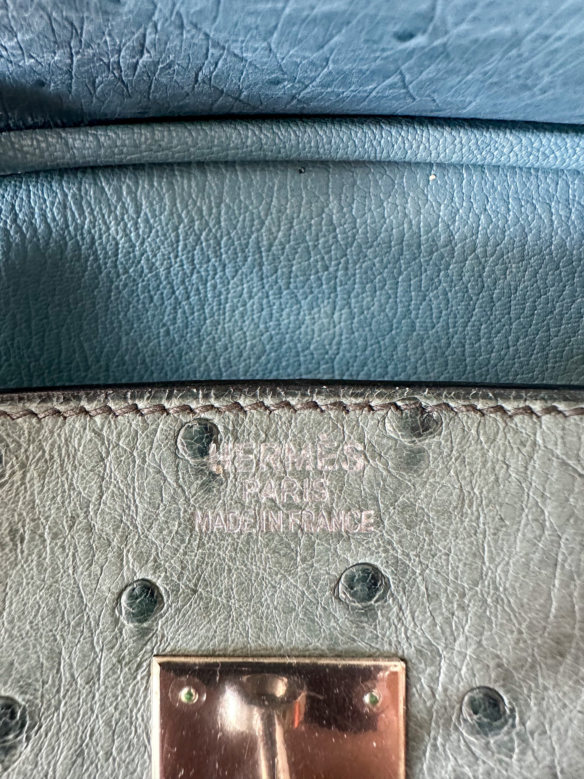 Hermes Birkin 35 Bag Blue Iris Ostrich Leather Handstitched Silver hw 