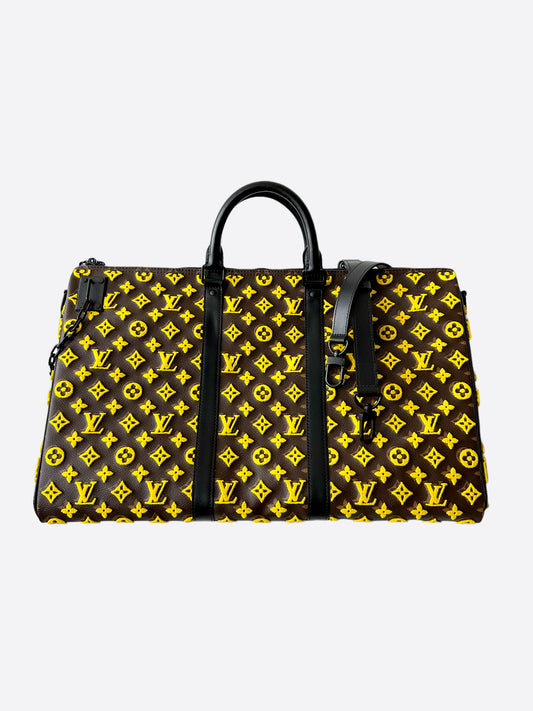 Louis Vuitton Brown & Yellow Monogram Tuffetage Triangle Keepall 50