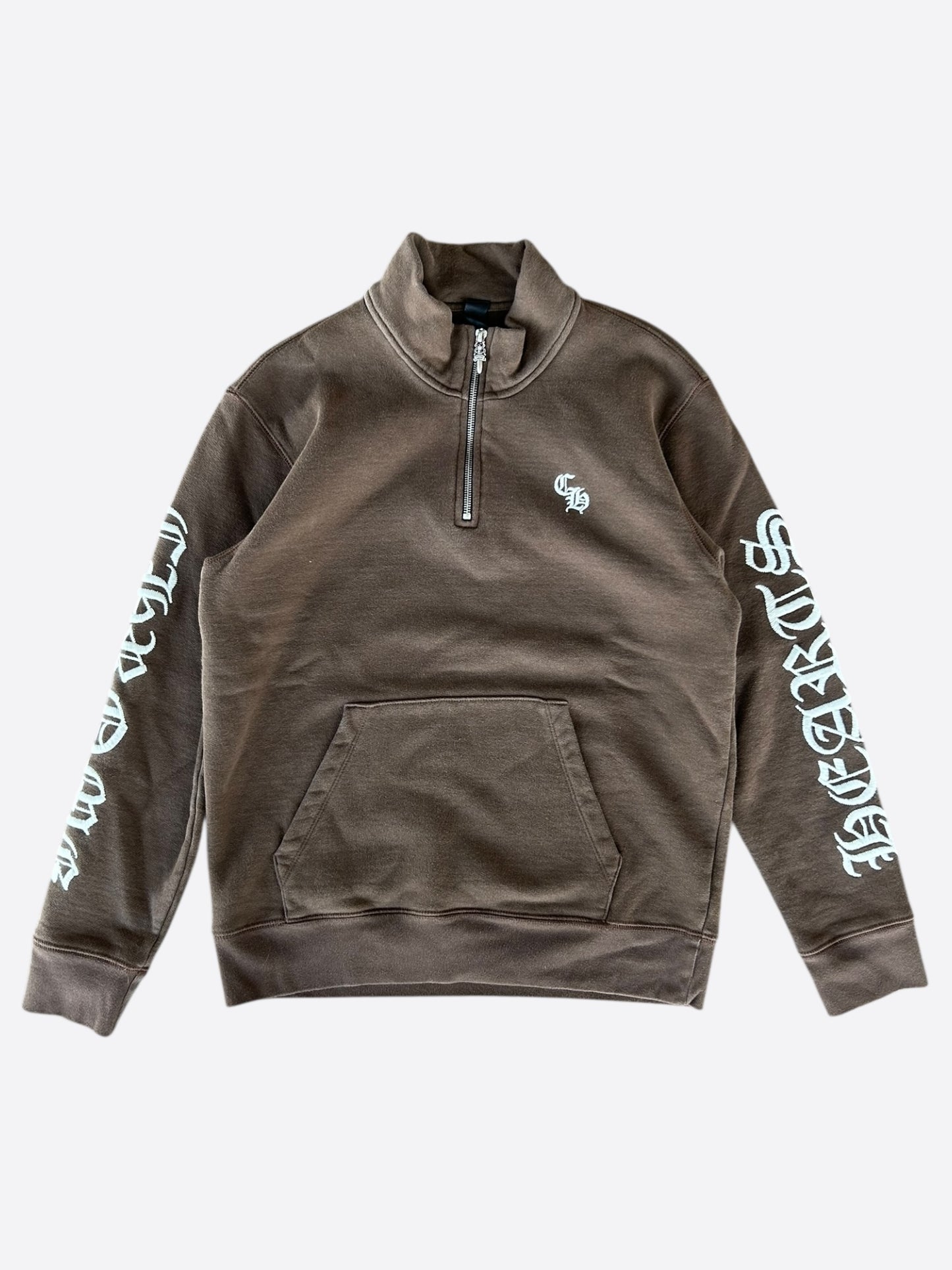 Chrome Hearts Brown & White Embroidered Logo Quarter Zip Sweater