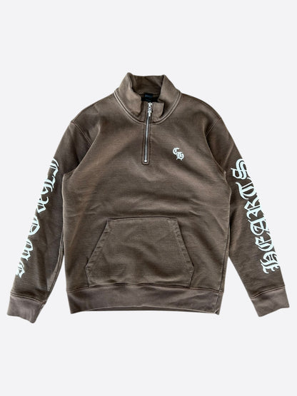 Chrome Hearts Brown & White Embroidered Logo Quarter Zip Sweater