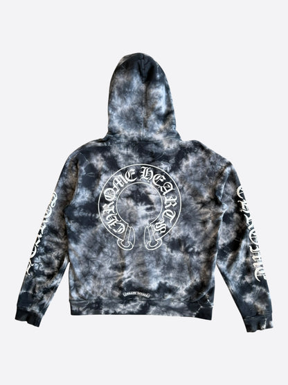 Chrome Hearts Black & White Tie-Dye Horseshoe Logo Hoodie