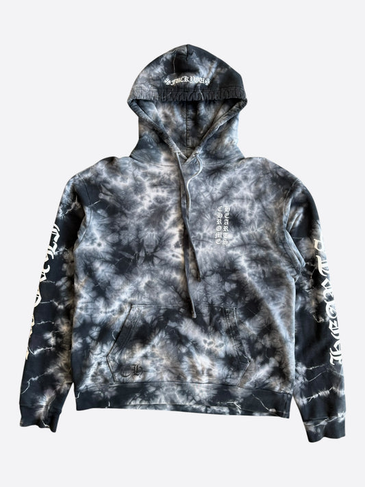 Chrome Hearts Black & White Tie-Dye Horseshoe Logo Hoodie