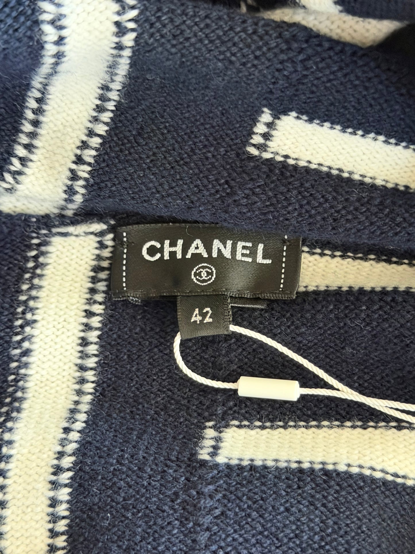 Chanel Navy & White Striped Cashmere Women's Hoodie
