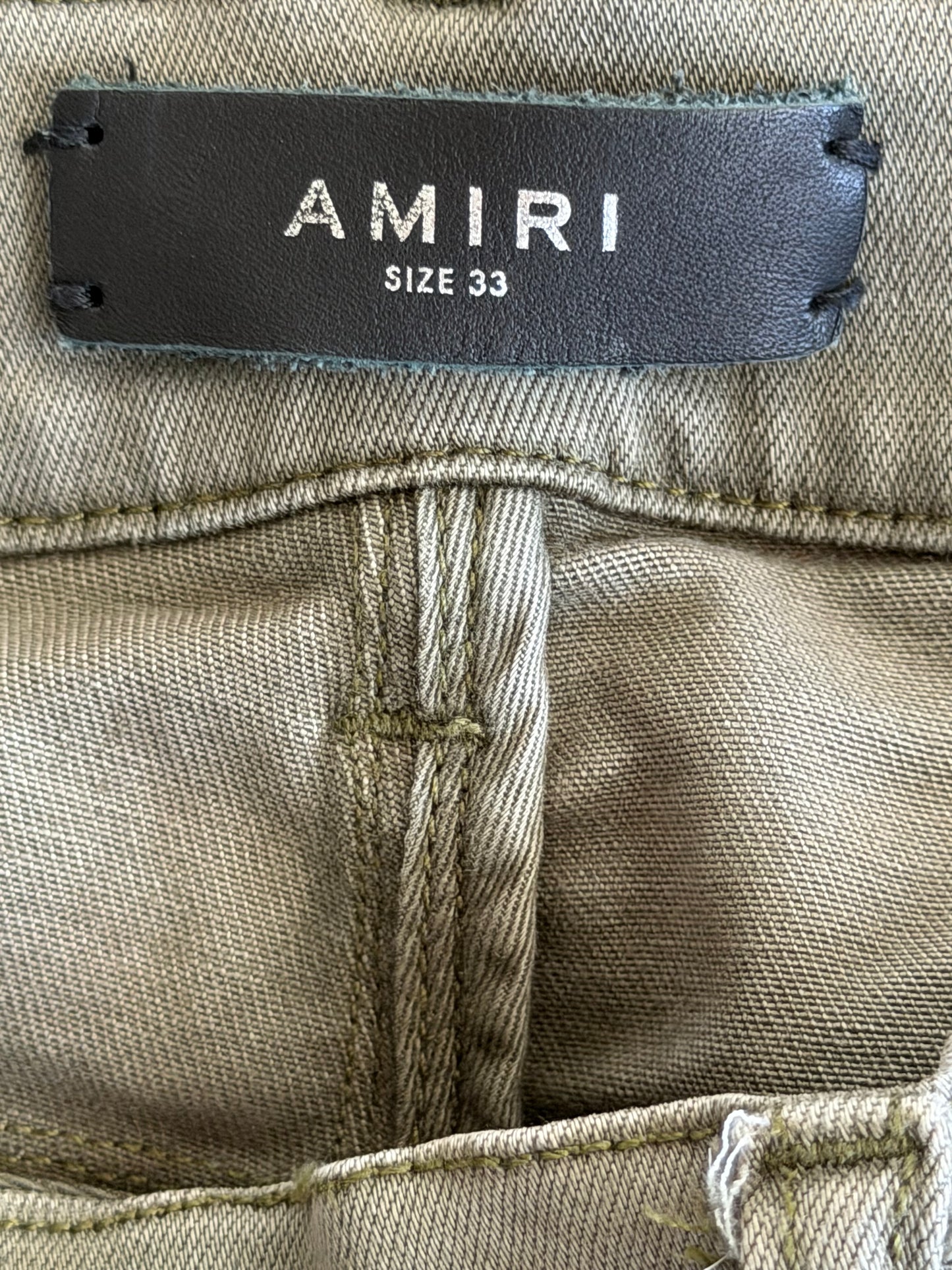 Amiri Military Green & Orange Bandana Patch MX1 Jeans