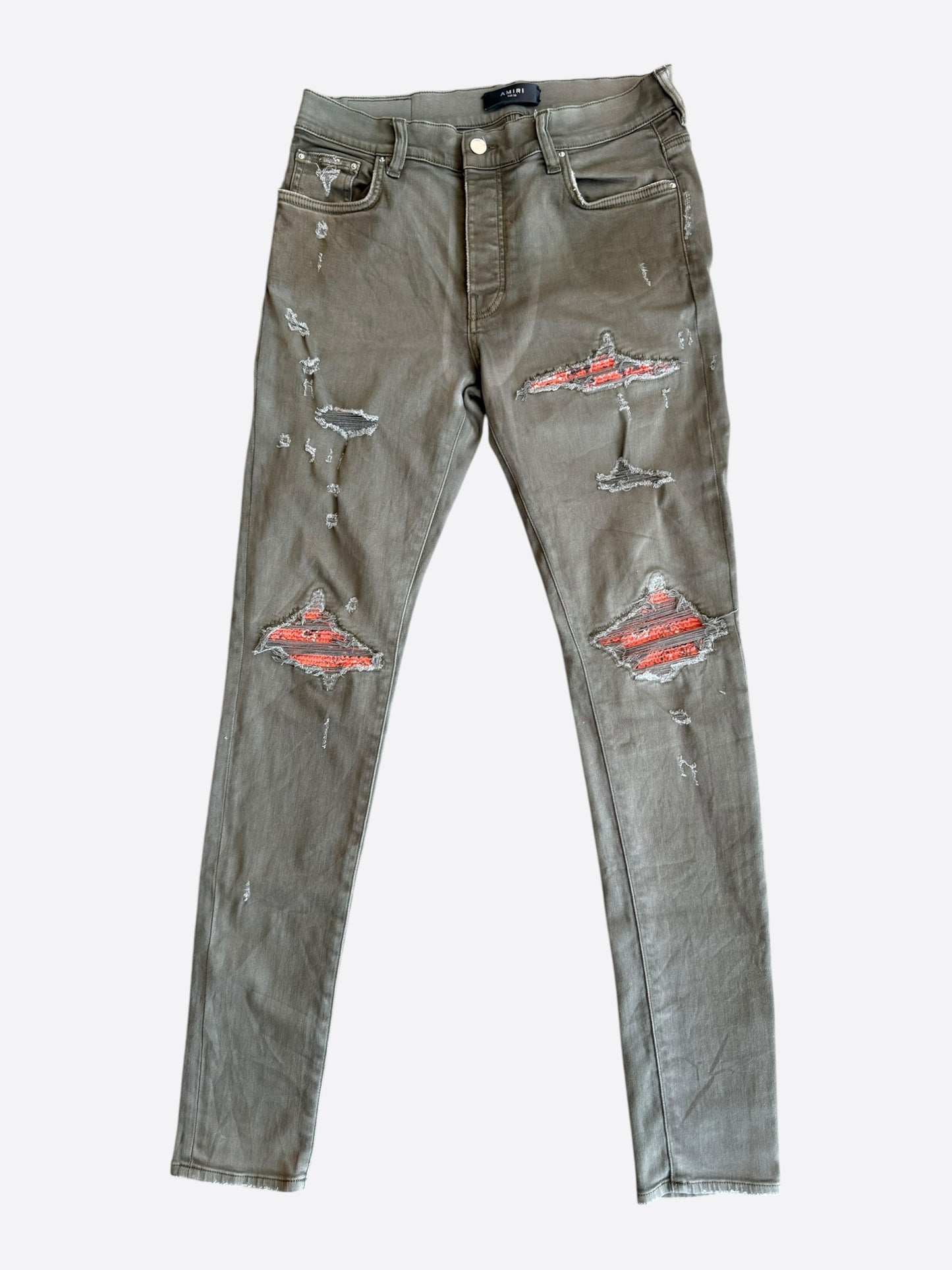 Amiri Military Green & Orange Bandana Patch MX1 Jeans