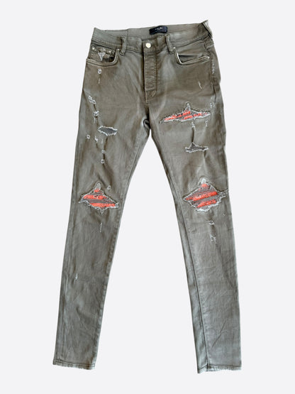 Amiri Military Green & Orange Bandana Patch MX1 Jeans