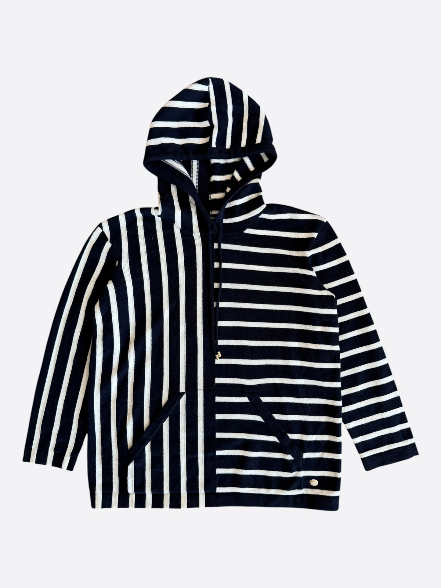 Chanel Navy & White Striped Cashmere Women's Hoodie